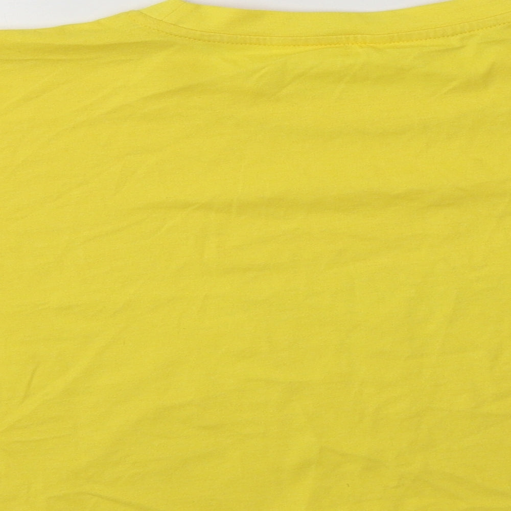 Brand and care label for George women’s yellow cotton cropped t-shirt, size UK 12, crew neck - san francisco