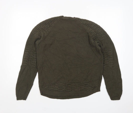 PEP&CO Mens Green Round Neck Acrylic Pullover Jumper Size M