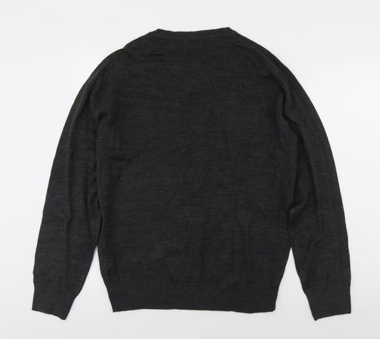F&F Mens Grey V-Neck Acrylic Pullover Jumper Size M