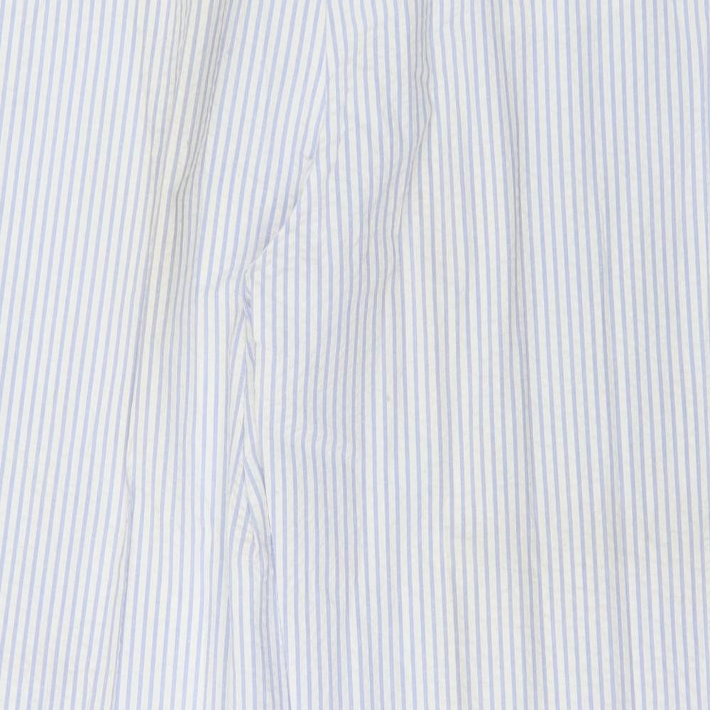 Cotton Traders Womens Blue Striped Polyester Trousers Size 16 L28 in Regular