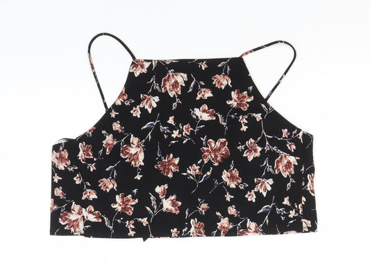 Additional front view of Glamorous women’s black floral polyester basic tank, size XS, off the shoulder