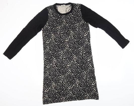Additional front view of Tu women’s black animal print polyamide t-shirt dress, size UK 14, round neck
