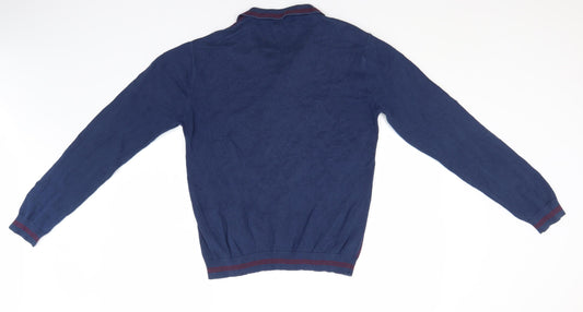 Preworn Mens Blue Collared Cotton Pullover Jumper Size L