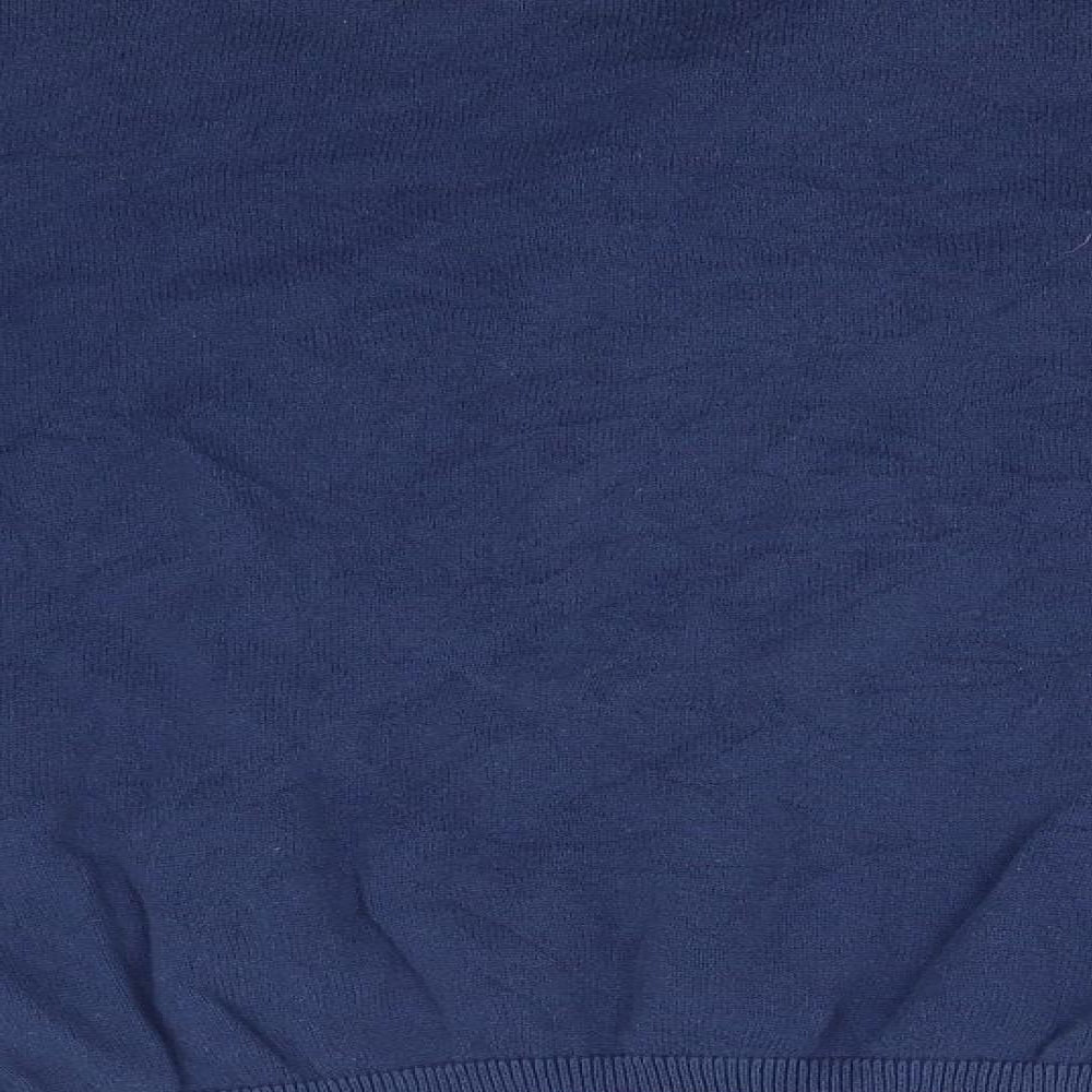 Brand and care label for Preworn men’s blue collared cotton jumper, size L