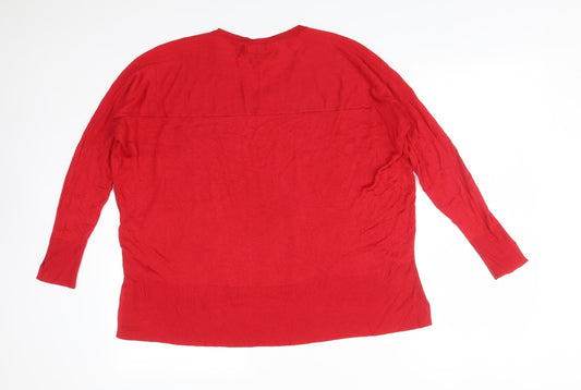 Primark Womens Red Acrylic Basic T-Shirt Size M V-Neck