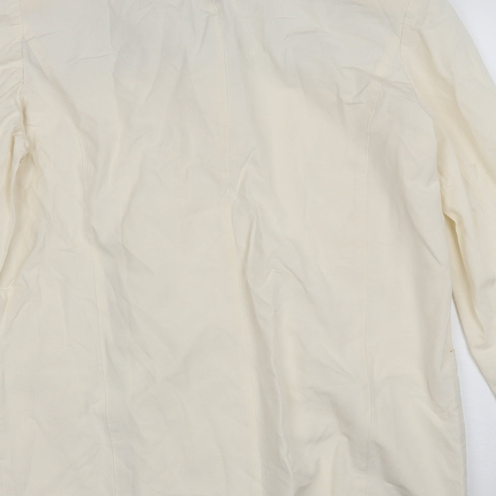 Brand and care label for Oasis women’s ivory jacket, size L