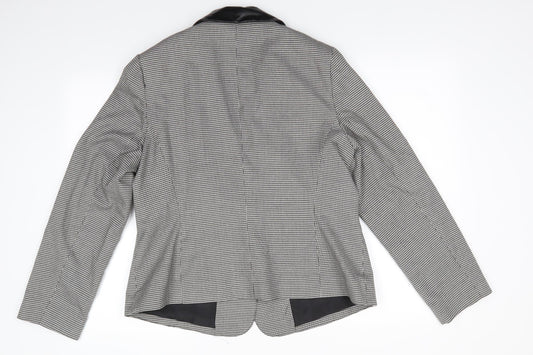 George Womens Black Houndstooth Polyester Jacket Suit Jacket Size 18 - Faux Leather Collar