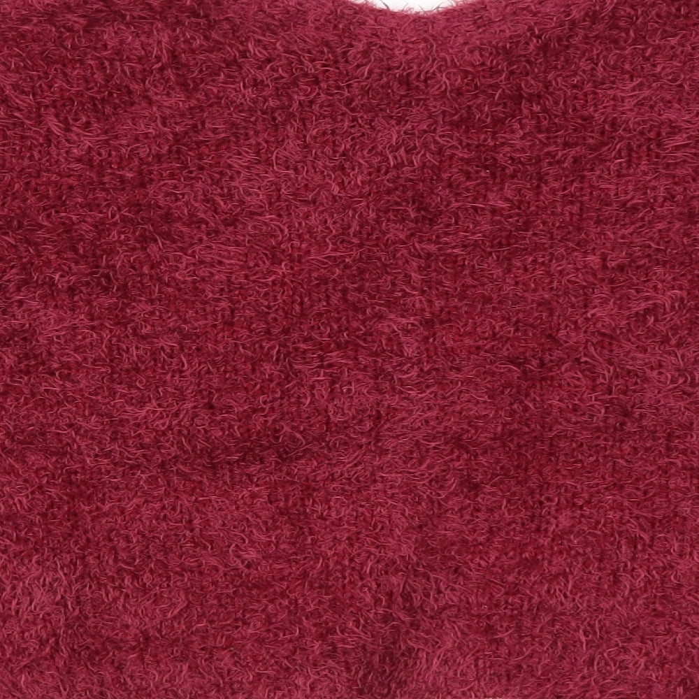 Brand and care label for Anthology women’s pink round neck acrylic cardigan jumper, size UK 14