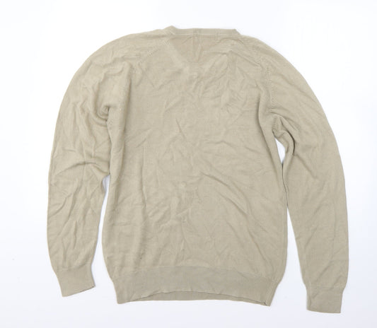 M&S Mens Beige V-Neck Acrylic Pullover Jumper Size S