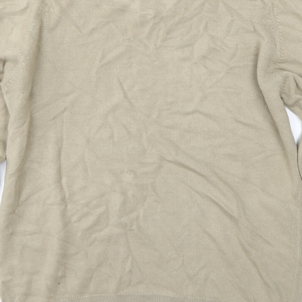 M&S Mens Beige V-Neck Acrylic Pullover Jumper Size S