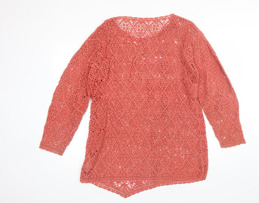 BHS Womens Pink Round Neck Cotton Blend Pullover Jumper Size 10