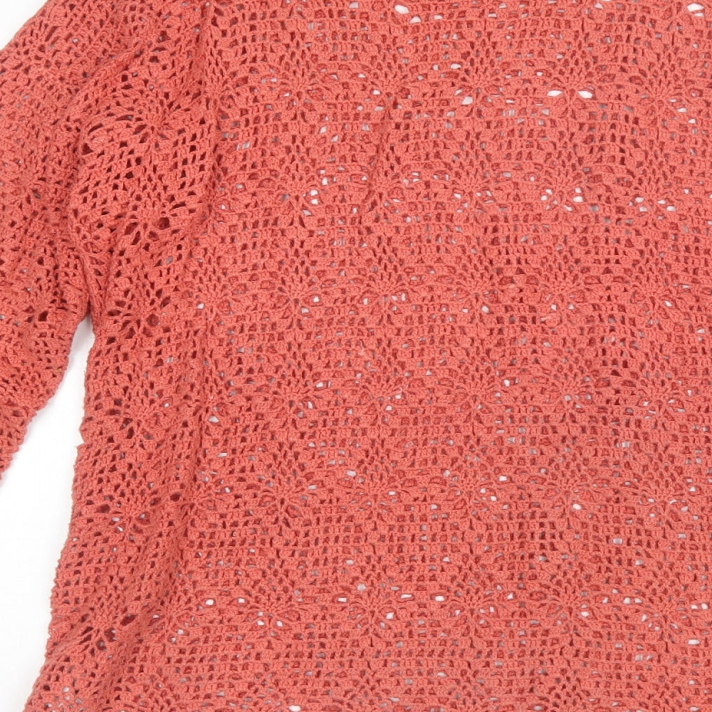 Brand and care label for BHS women’s pink round neck cotton blend jumper, size UK 10
