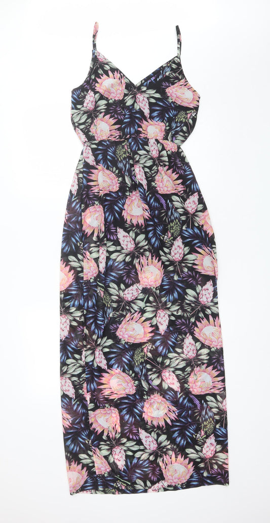 Divided Womens Black Floral Polyester Maxi Size 4 V-Neck