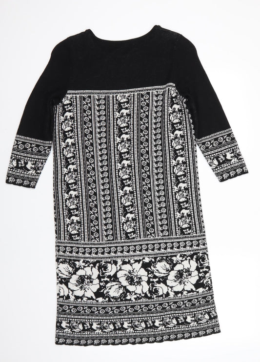 Bonmarché Womens Black Floral Nylon Jumper Dress Size XS Round Neck - Floral & Animal print