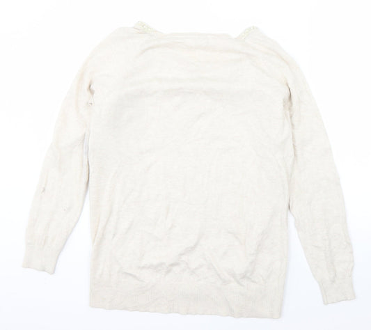 Oasis Womens Beige Round Neck Polyester Pullover Jumper Size M