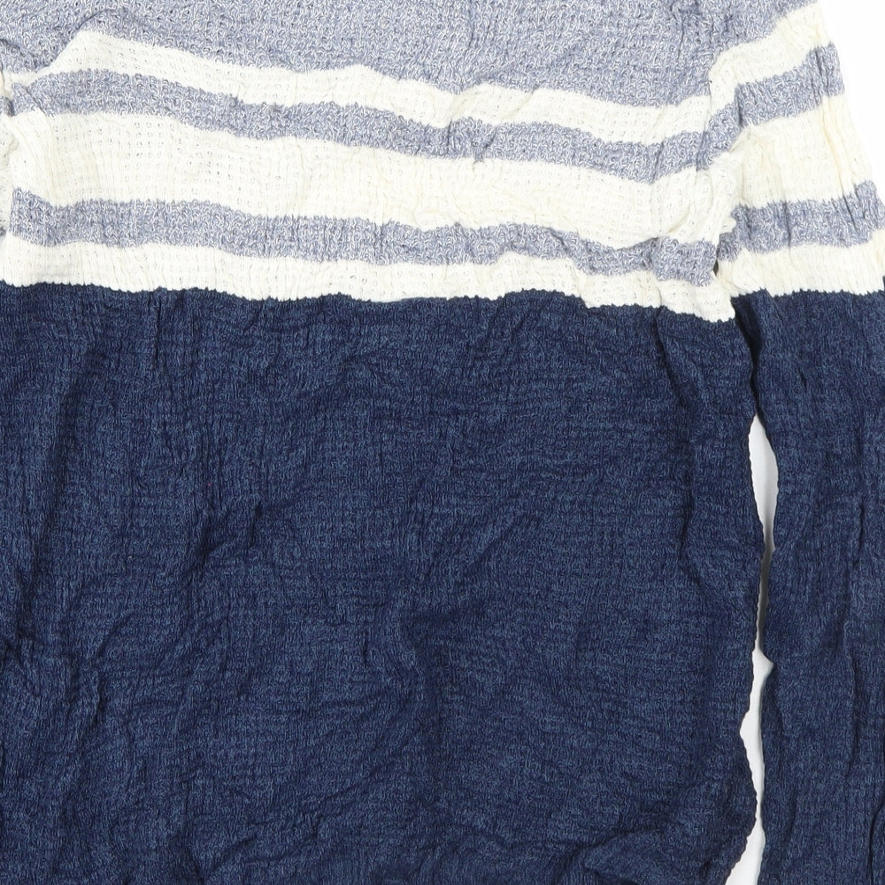 Primark Mens Blue Round Neck Striped Acrylic Pullover Jumper Size M