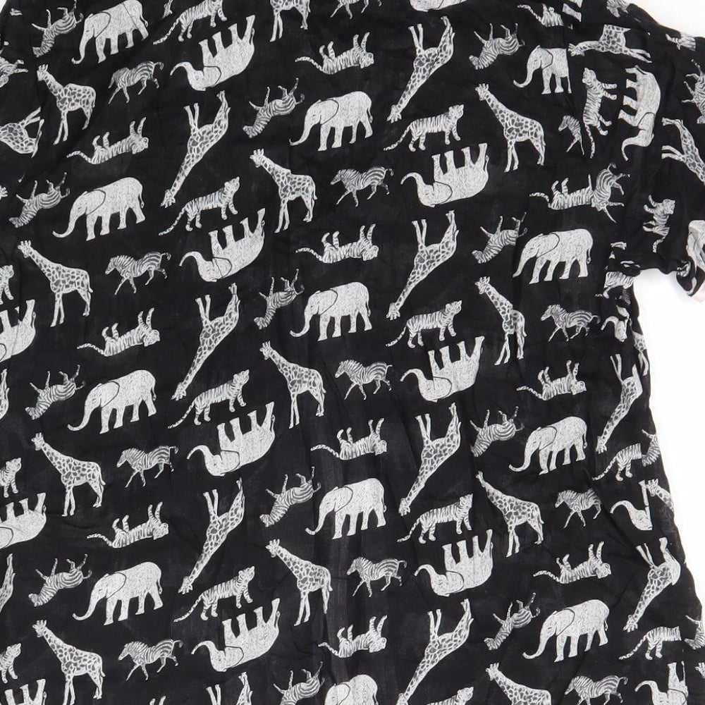 Cotton Reel Womens Black Animal Print Cotton Top Pyjama Top Size S