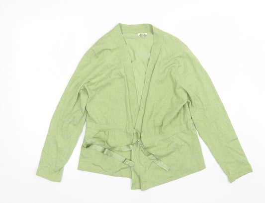 Additional front view of B&W women’s green v-neck acrylic cardigan jumper, size L