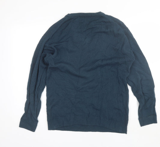 Berkertex Mens Blue V-Neck Wool Pullover Jumper Size S