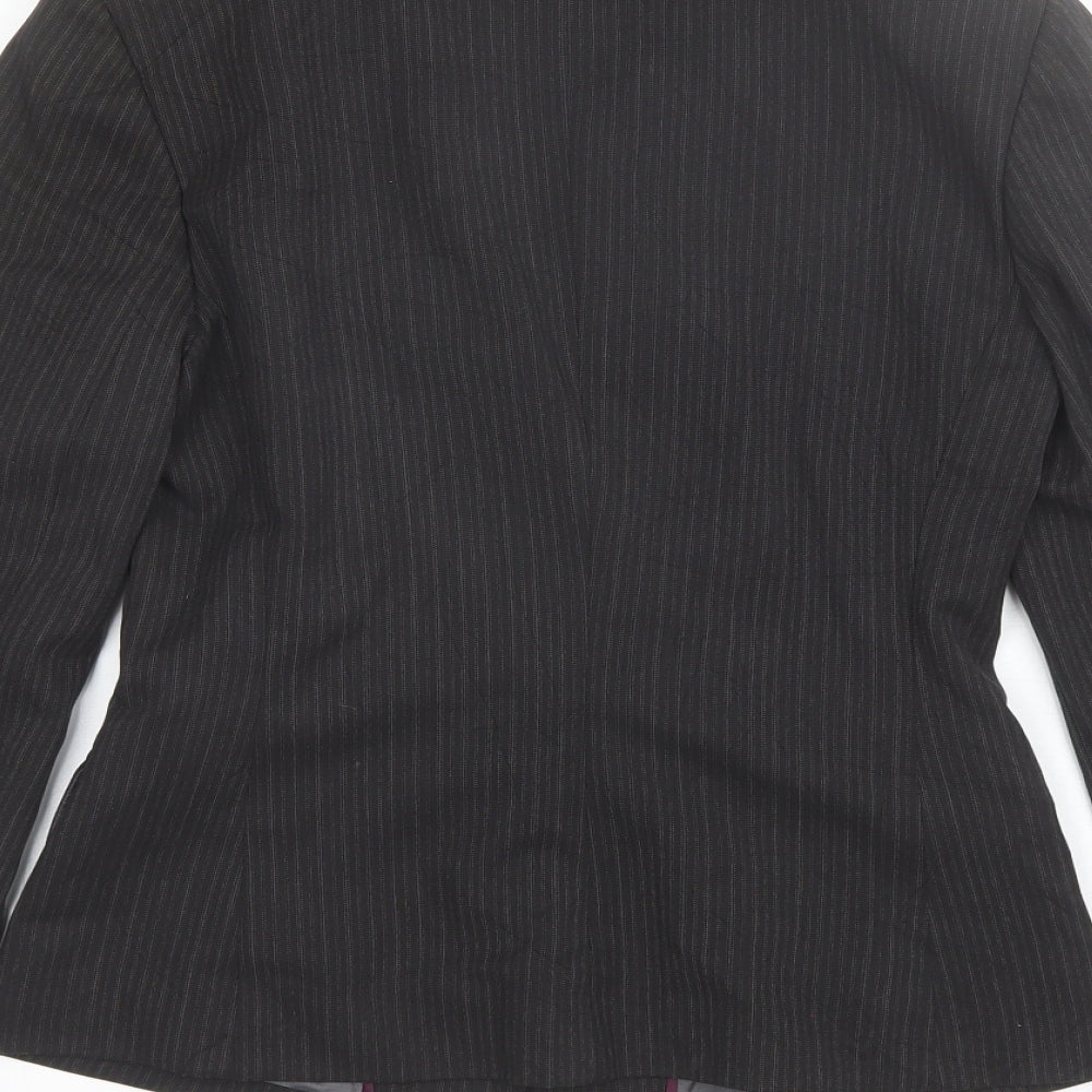 Brand and care label for Mexx women’s black striped polyester jacket blazer, size UK 8