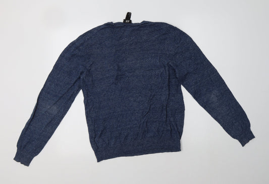 H&M Mens Blue V-Neck Cotton Pullover Jumper Size S