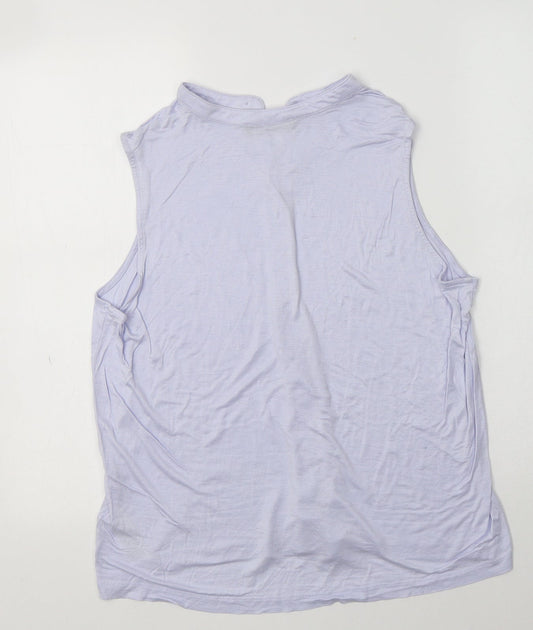 M&S Womens Blue Viscose Basic Button-Up Size 16 Mock Neck