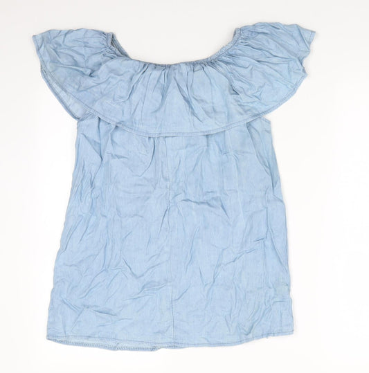 Quiz Womens Blue Basic Blouse Size XS Off the Shoulder - Pale blue top with frill Elasticated shoulders