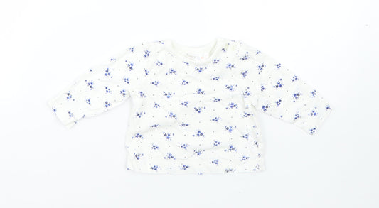 M&Co Girls White Floral Cotton Pullover Jumper Size 0-3 Months