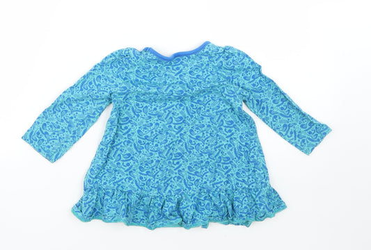 Mini Clube Girls Blue Floral Cotton T-Shirt Dress Size 9-12 Months Round Neck