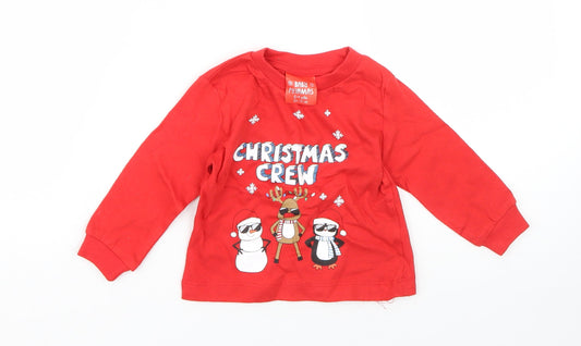 Preworn Baby Red Cotton Pyjama Top Size 6-9 Months - christmas
