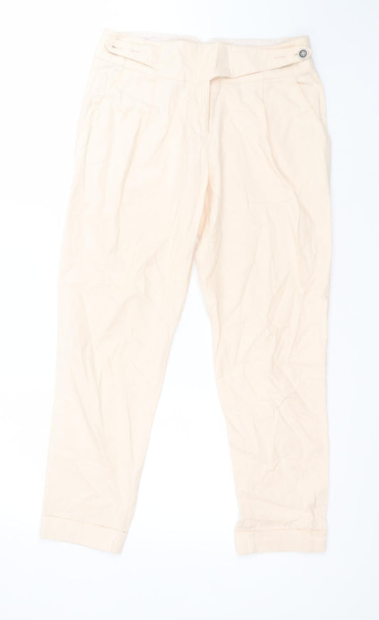 Additional front view of Topshop women’s pink cotton carrot trousers, size UK 10, 27-inch leg regular