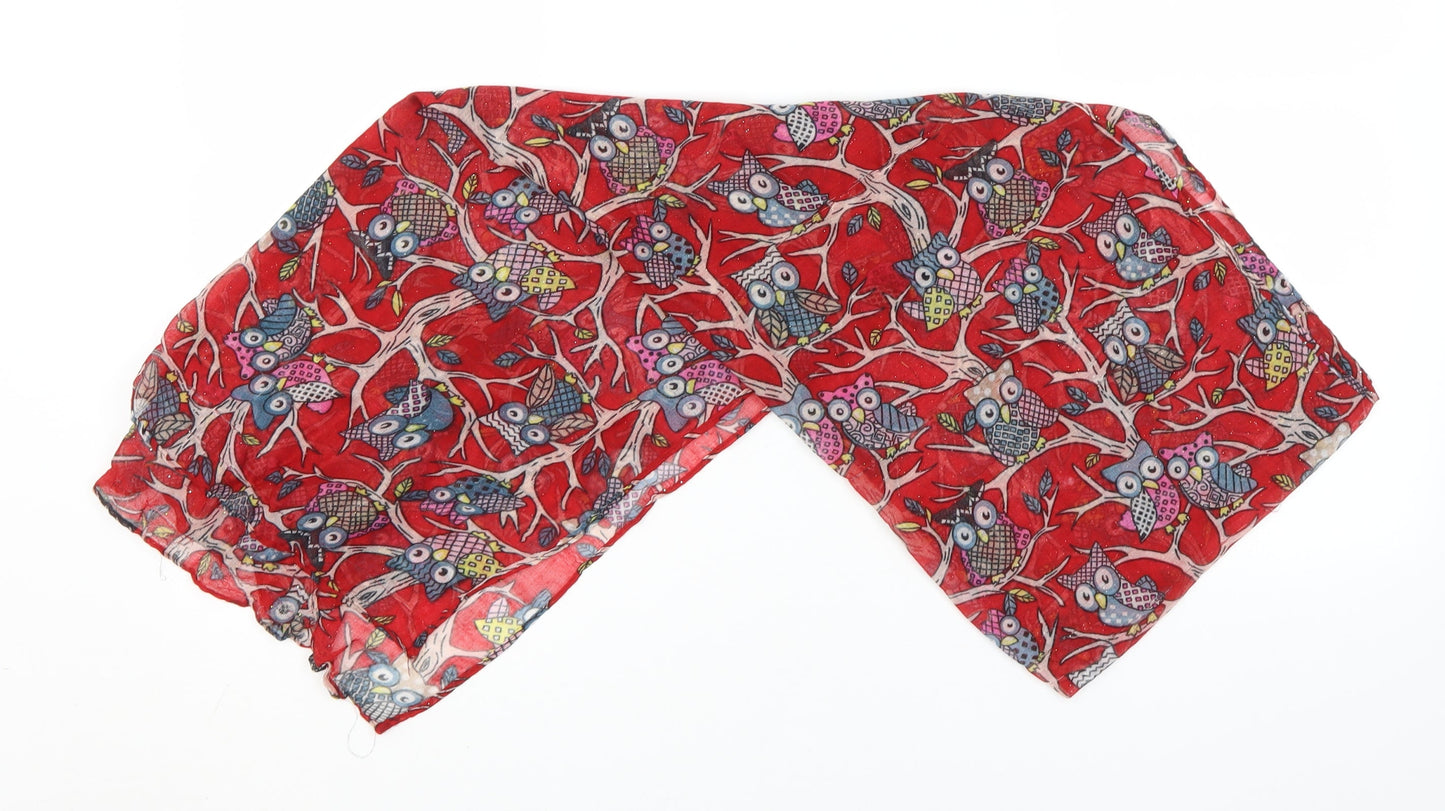 Preworn Unisex Red Animal Print Polyester Scarf - Owls