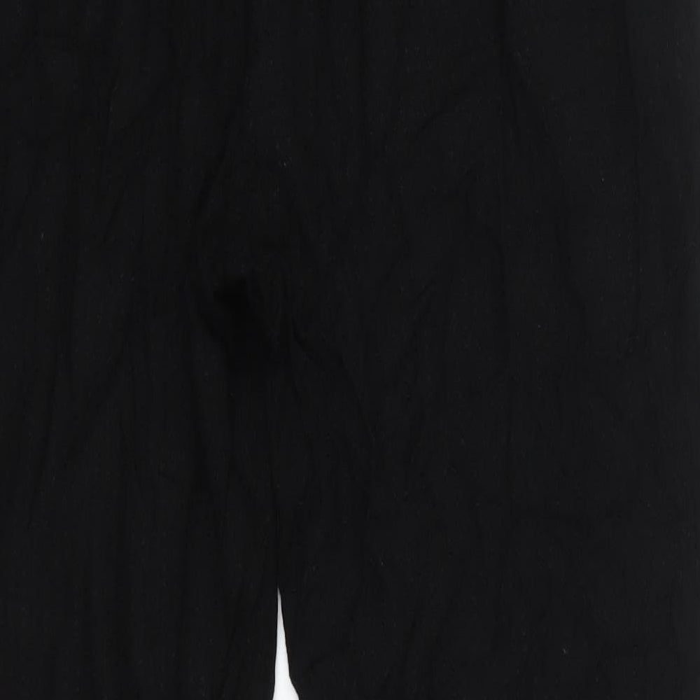 Brand and care label for F&F women’s black viscose trousers, size UK 14, 27-inch leg regular