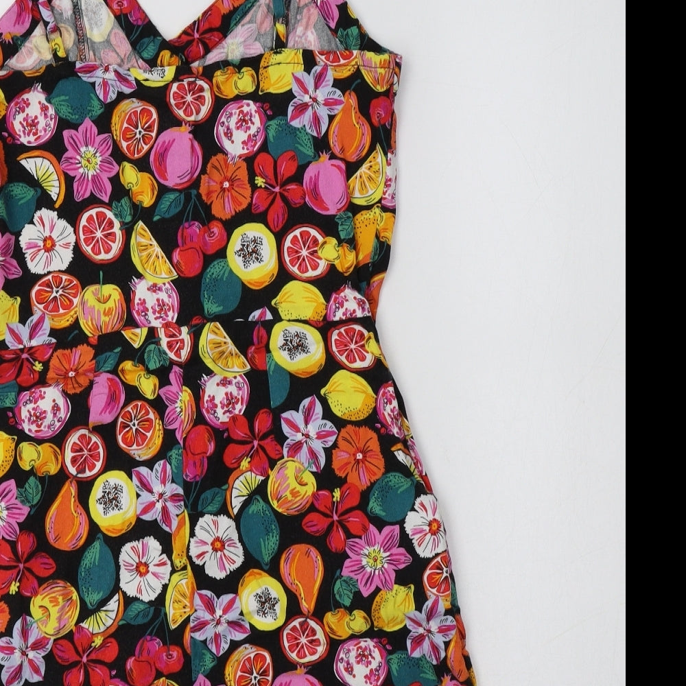 Pimkie Womens Multicoloured Geometric Viscose Playsuit One-Piece Size 6 Button - Fruit Print