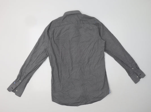 Tresanti Mens Black Geometric Cotton Dress Shirt Size 15.5 Collared