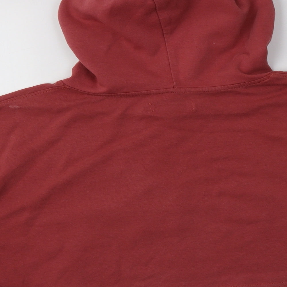 Brand and care label for Bershka women’s pink cotton pullover hoodie, size L, - cropped