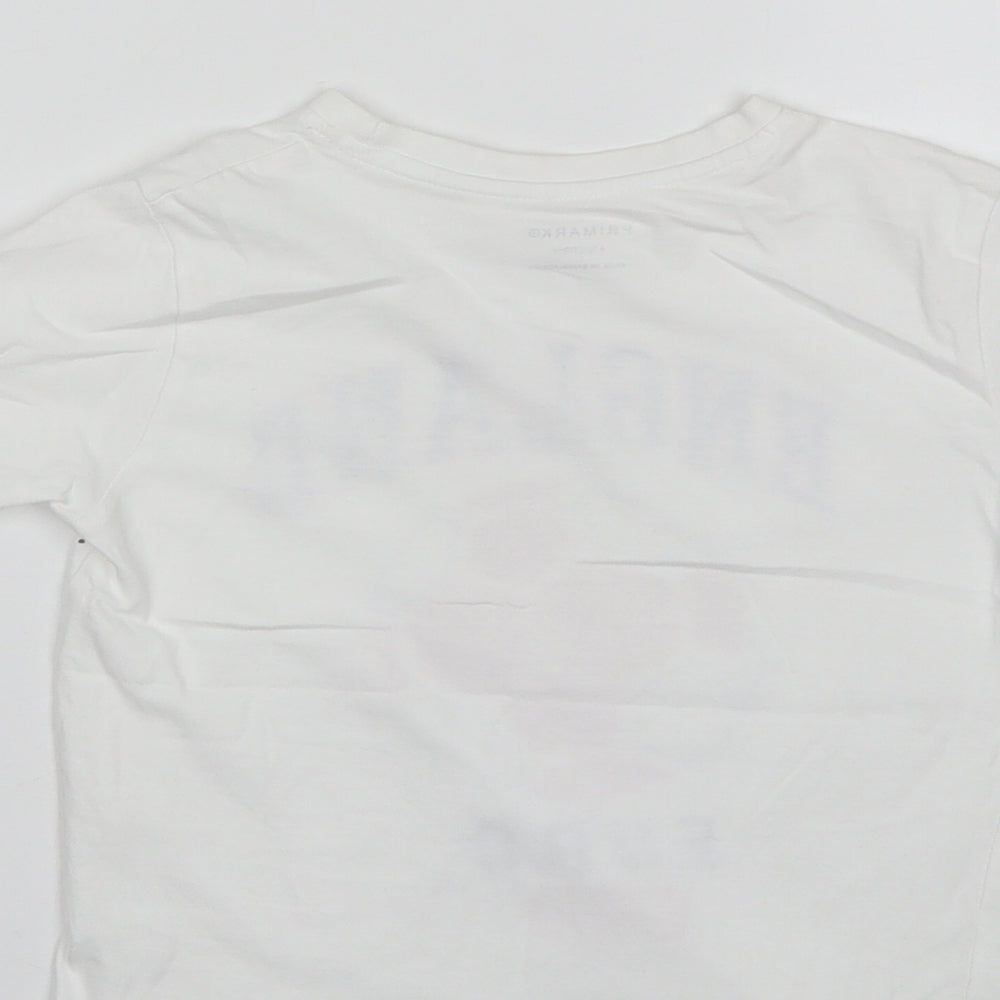Primark Boys White Cotton Basic T-Shirt Size 4-5 Years Round Neck