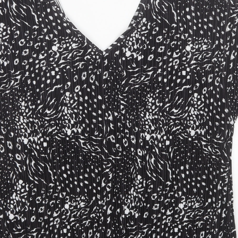 F&F Womens Black Floral Polyester Basic Blouse Size 8 V-Neck