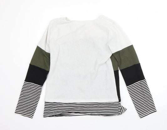 SheIn Womens White Round Neck  Polyester Pullover Jumper Size S