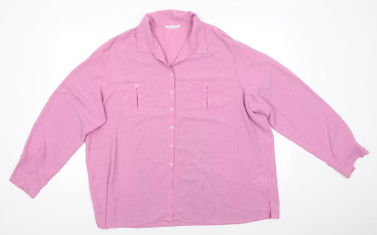 Additional front view of Berkertex women’s pink polyester basic button-up, collared - dusky pink trim to collar & pockets