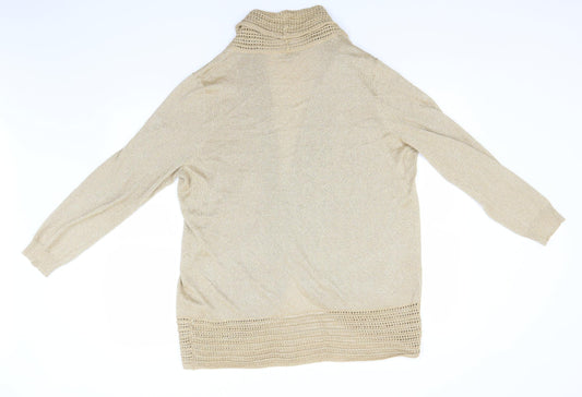 Soon Womens Gold Round Neck Viscose Cardigan Jumper Size 18