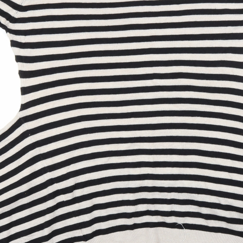 Brand and care label for Atmosphere women’s black striped viscose t-shirt dress, size UK 8, round neck