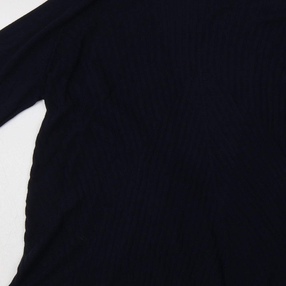 Brand and care label for Bonmarché women’s blue v-neck viscose cardigan jumper, size UK 14