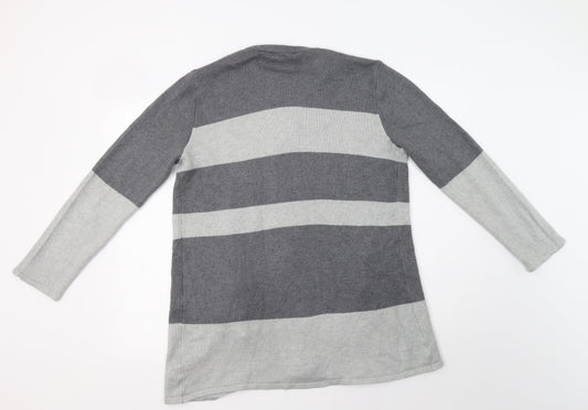 Dorothy Perkins Womens Grey Round Neck Striped Acrylic Cardigan Jumper Size S