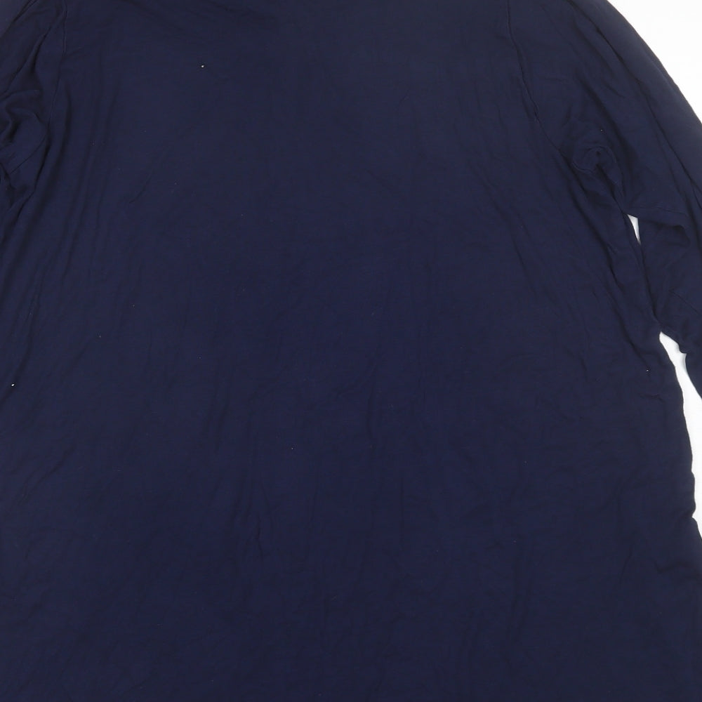 Brand and care label for Anthology women’s blue viscose basic blouse, size UK 14, round neck