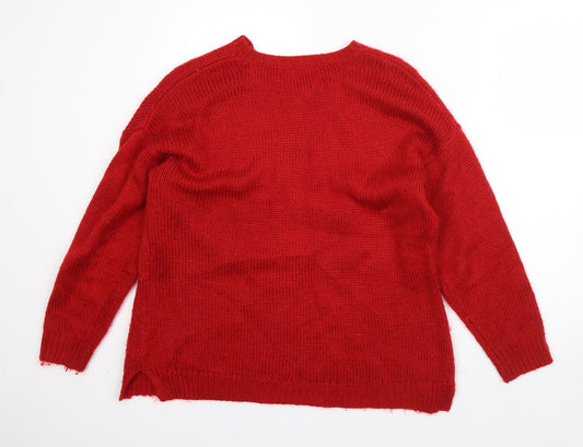 BM Mens Red Round Neck Acrylic Pullover Jumper Size M - Christmas Penguin