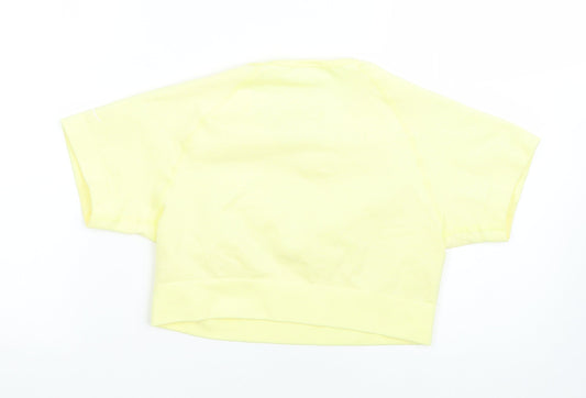 Boohoo Womens Yellow Polyamide Cropped T-Shirt Size M Round Neck