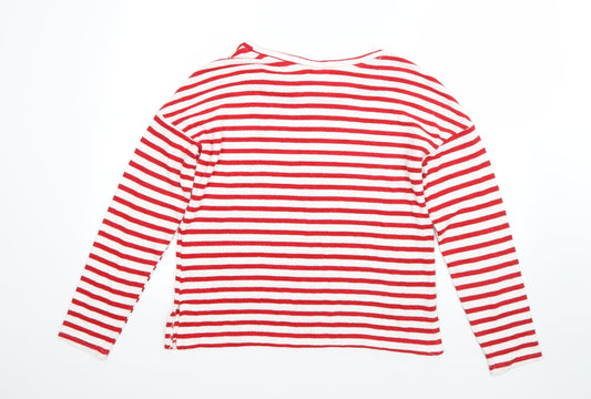 H&M Mens White Round Neck Striped Viscose Pullover Jumper Size S