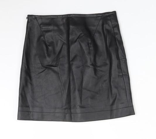 H&M Womens Black Polyurethane Straight & Pencil Skirt Size 6