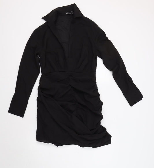 Additional front view of Nasty Gal women’s black polyester bodycon, size UK 10, collared zip